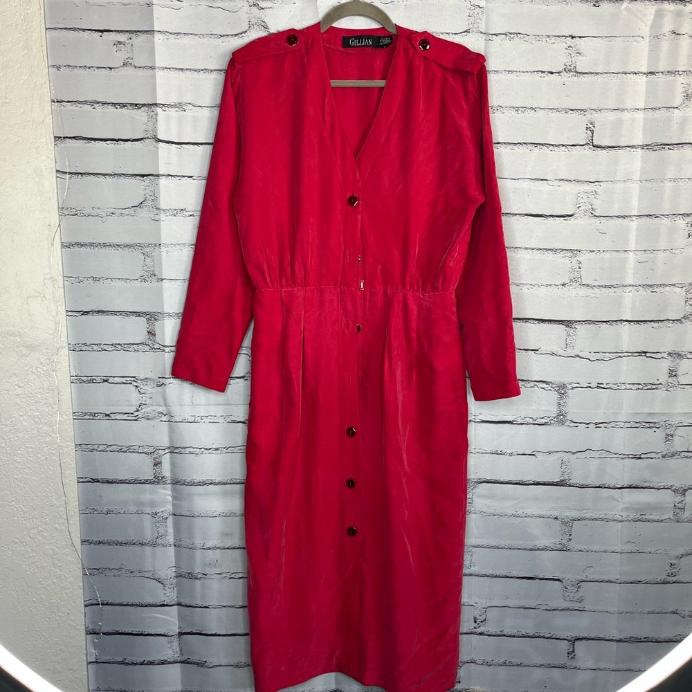 Gillian Bright Pink Long Sleeve Button-Front Dress 100% silk